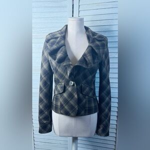 BCBG Plaid Ruffle Women's Jacket. Size Small. Y2K. Excellent Condition